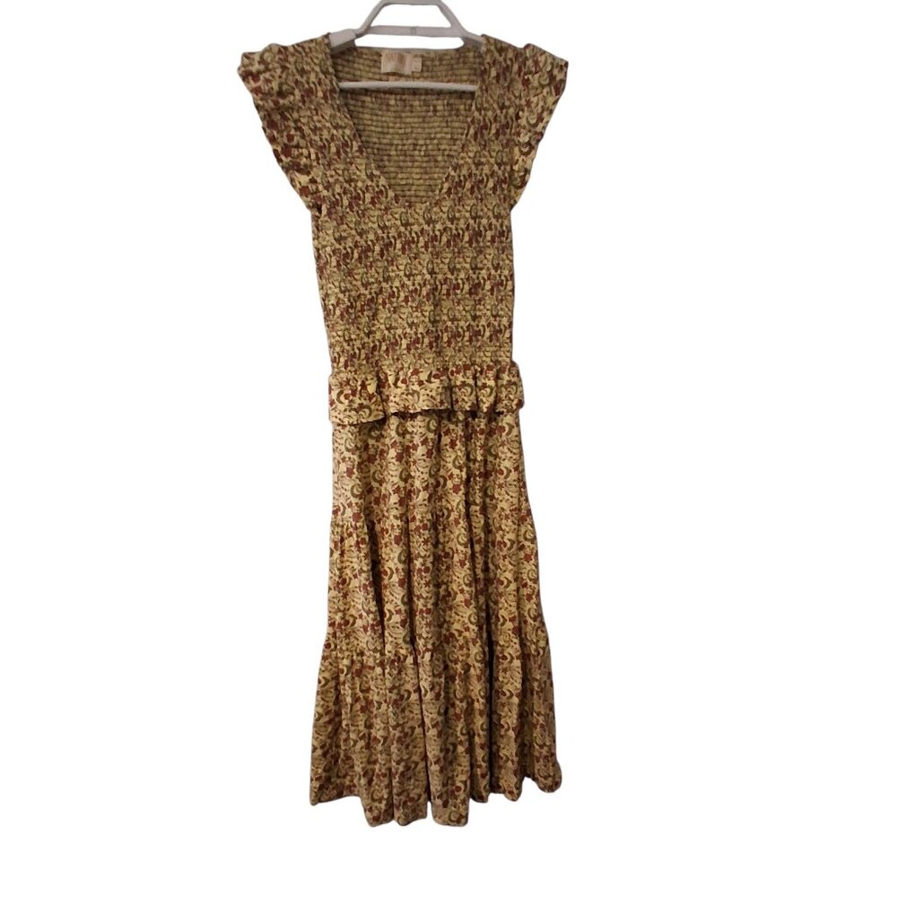 Nation LTD Fabienne dress womens XS midi smocked pima cotton Peru